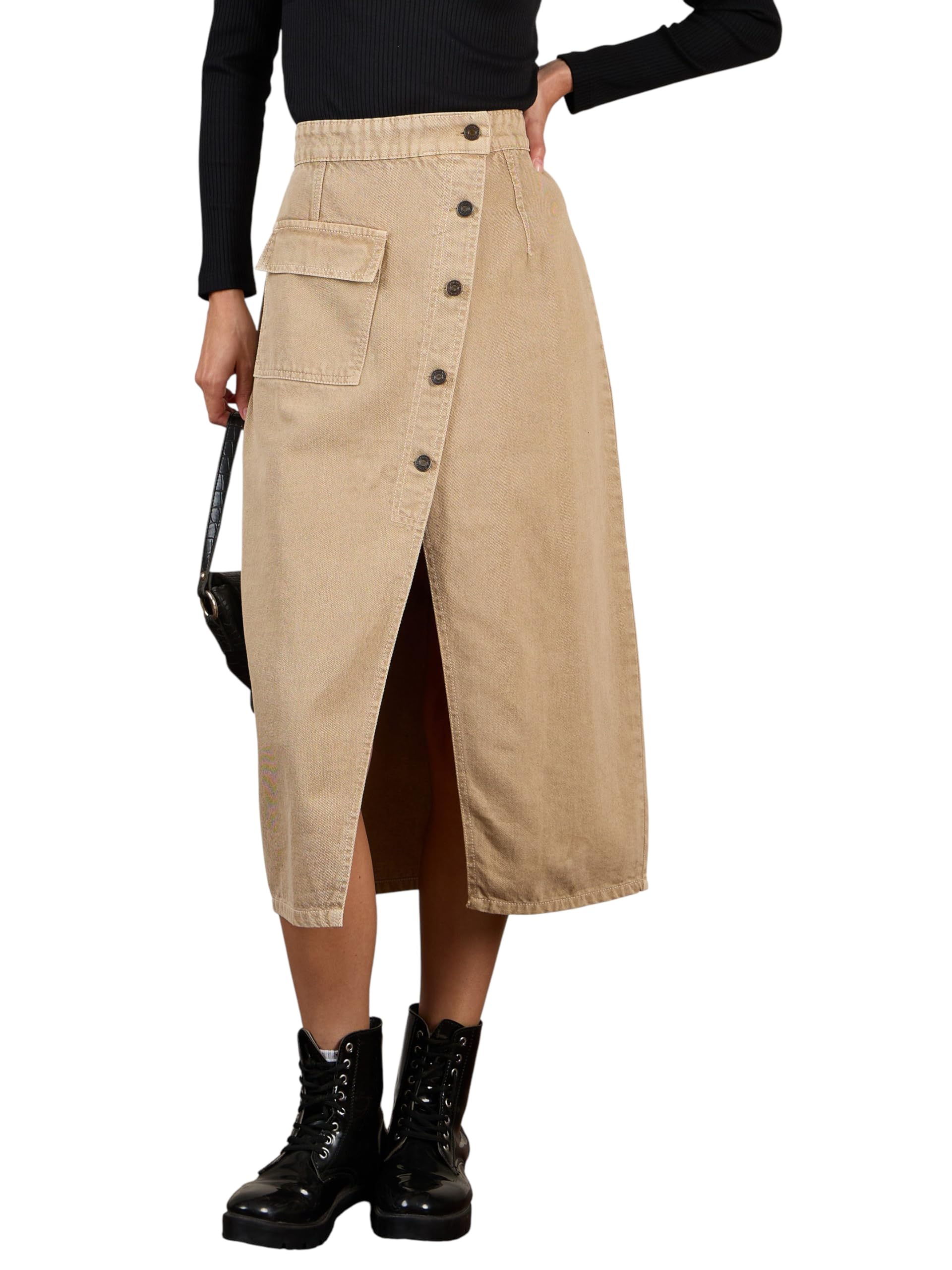 Buy Beige Front Button Wrap Skirt-XS at Amazon.in